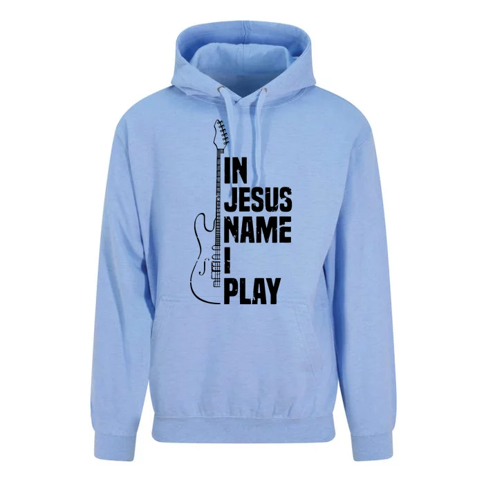 In Jesus Name I Play Guitar Christian Guitar Player Unisex Surf Hoodie