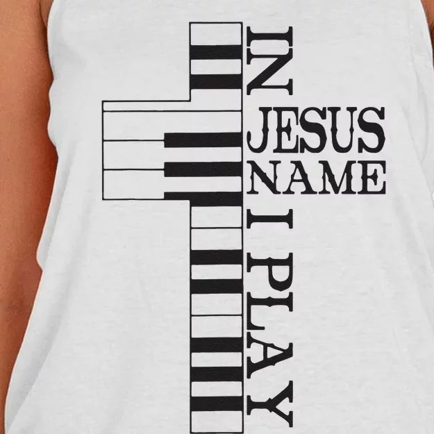 In Jesus Name I Play Christian Pianist Piano Lover Women's Knotted Racerback Tank