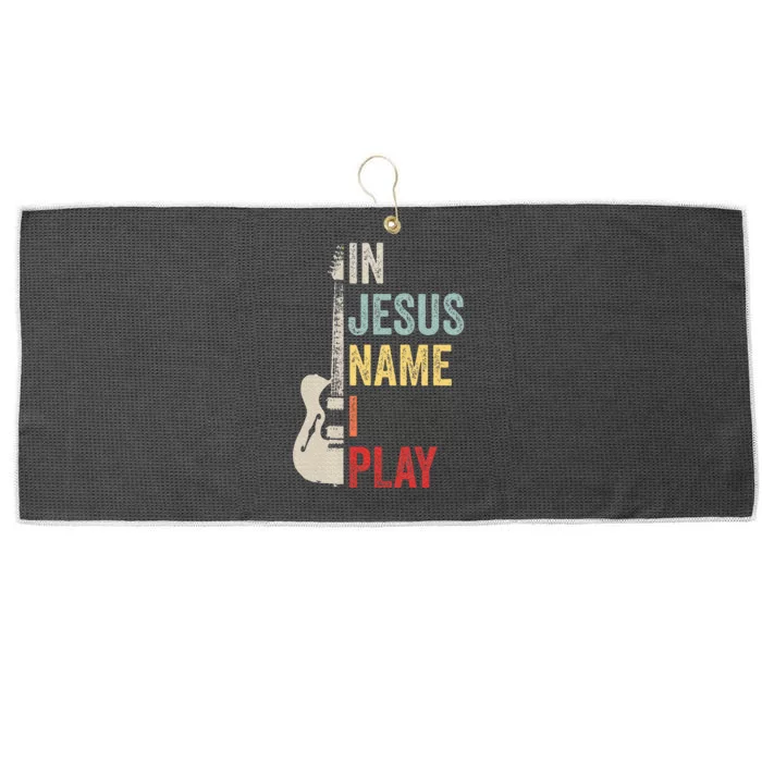 In Jesus Name I Play Guitar Christian Band Guitar Large Microfiber Waffle Golf Towel