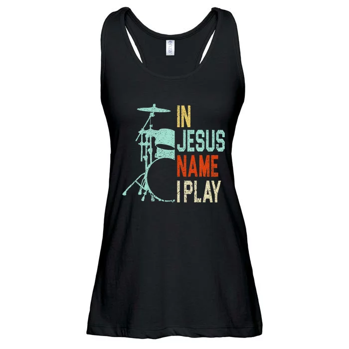 In Jesus Name I Play Drums Drumming Drummer Christian Ladies Essential Flowy Tank