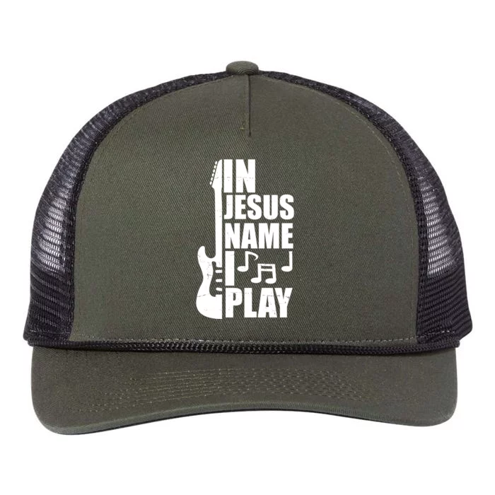 In Jesus Name I Play Guitar Retro Rope Trucker Hat Cap