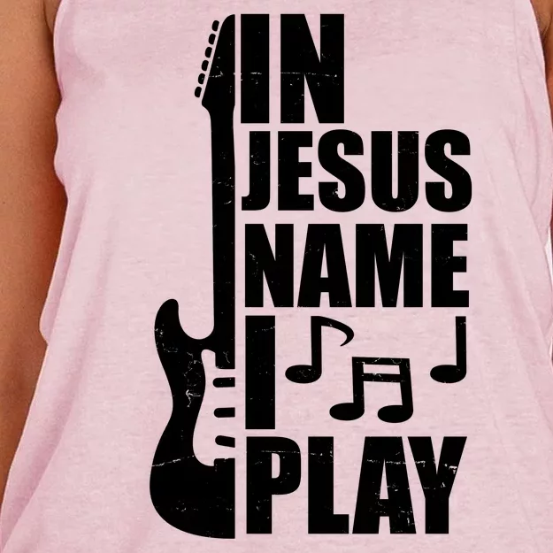 In Jesus Name I Play Guitar Women's Knotted Racerback Tank