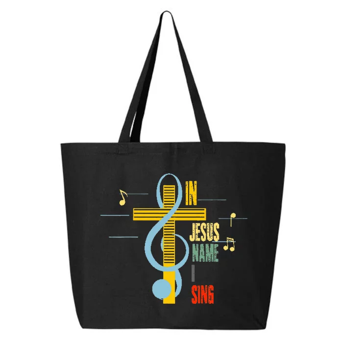 In Jesus Name I Sing Music Note Cross Christian Religious 25L Jumbo Tote