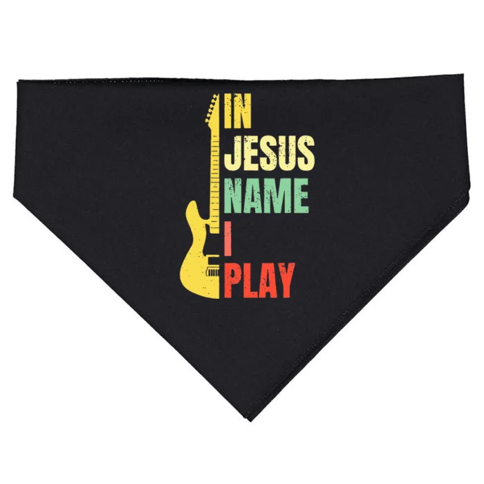 In Jesus Name I Play Guitar Christian Bass Musician Vintage USA-Made Doggie Bandana