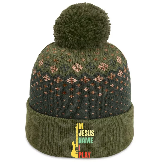 In Jesus Name I Play Guitar Christian Bass Musician Vintage The Baniff Cuffed Pom Beanie