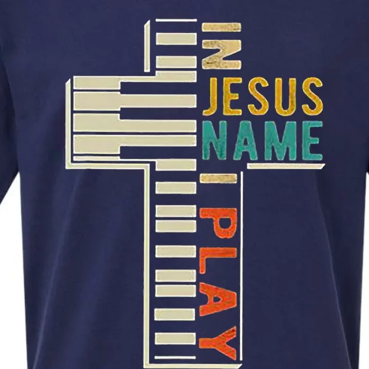 In Jesus Name I Play Piano Christian Music Sueded Cloud Jersey T-Shirt