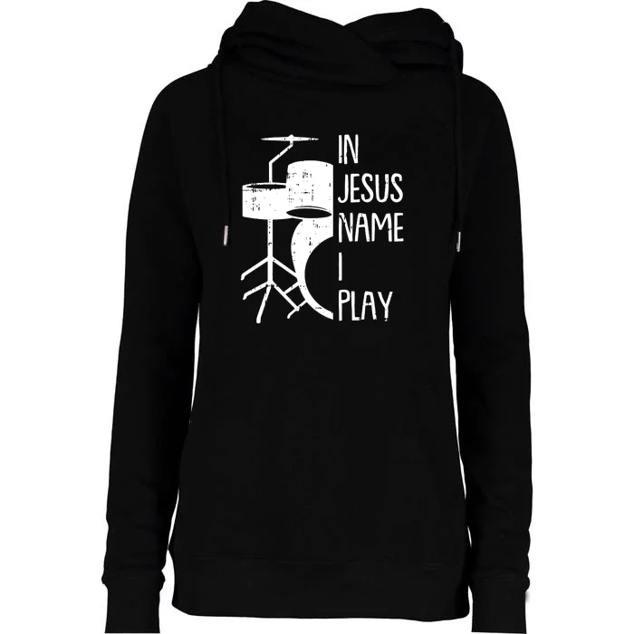 In Jesus Name Christmas Cool I Play Drum Christian Womens Funnel Neck Pullover Hood