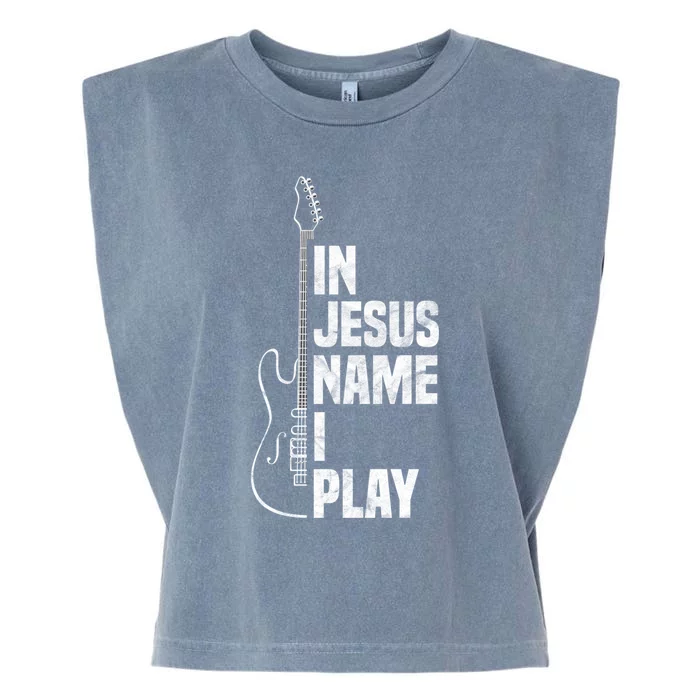 In Jesus Name I Play Guitar Christian Guitar Player Garment-Dyed Women's Muscle Tee