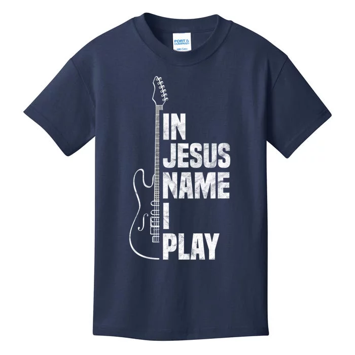 In Jesus Name I Play Guitar Christian Guitar Player Kids T-Shirt