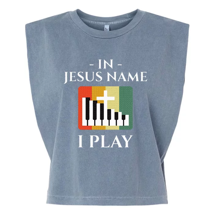 In Jesus Name I Play Piano Christian Music Lover Garment-Dyed Women's Muscle Tee