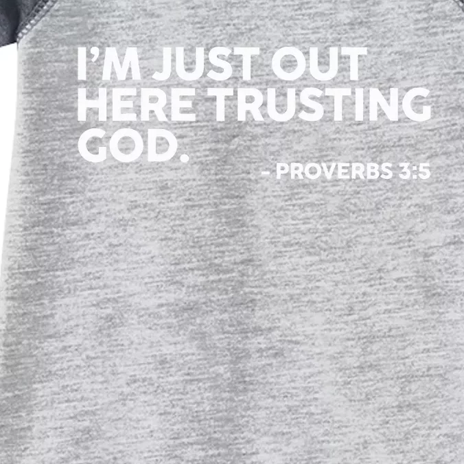 IM Just Out Here Trusting God Proverbs 35 Infant Baby Jersey Bodysuit