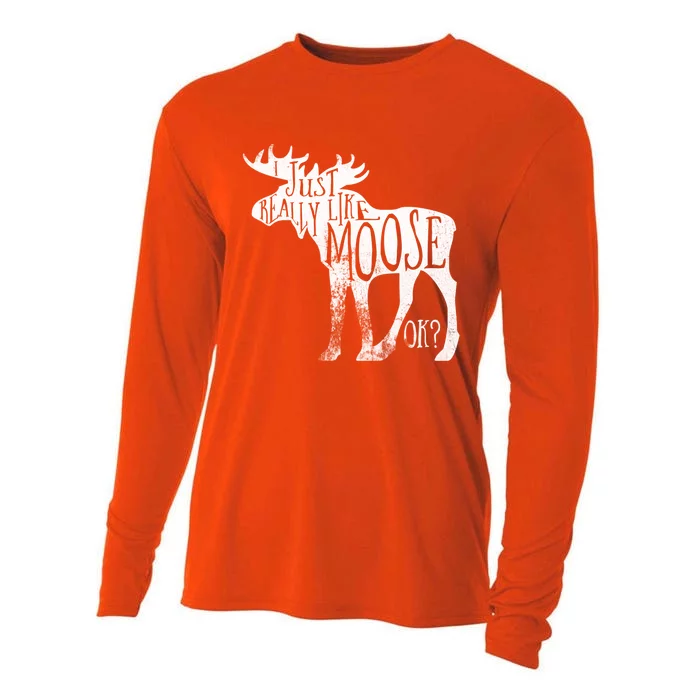 I Just Really Like Moose Ok? Christmas Gift Cooling Performance Long Sleeve Crew