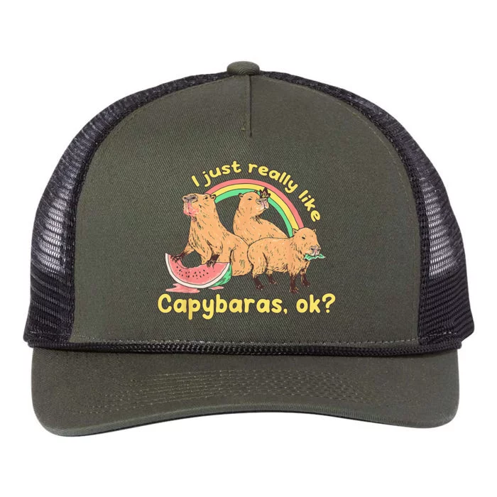 I Just Really Like Capybaras Ok Capybara Lover Funny Retro Rope Trucker Hat Cap