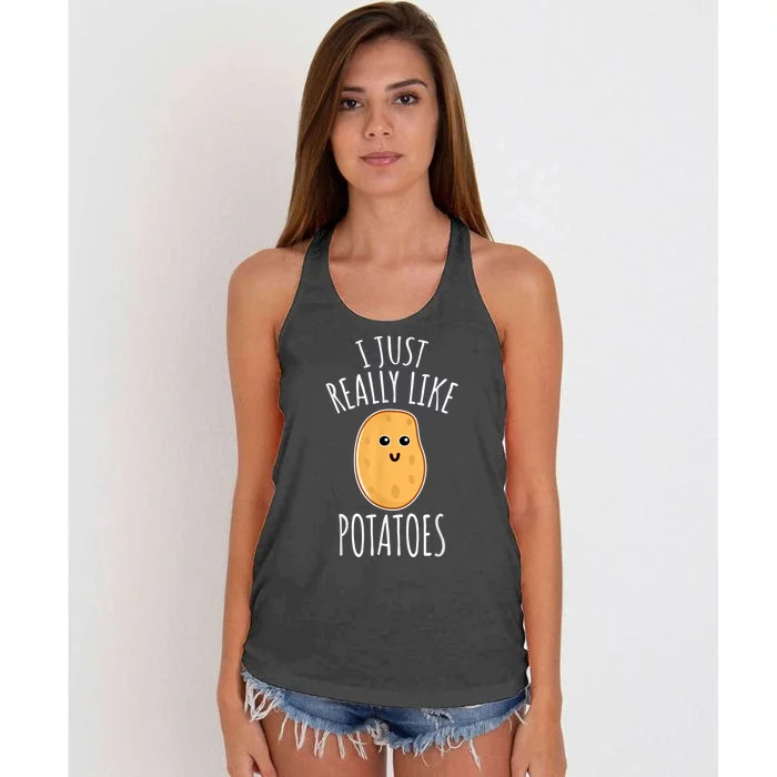 I Just Really Like Potatoes Funy Gift Cute Potato Women's Knotted Racerback Tank