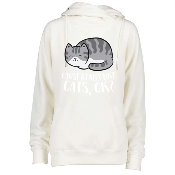 I Just Really Like Cats Gift Womens Funnel Neck Pullover Hood