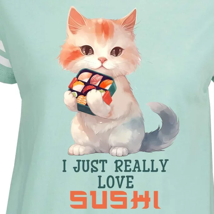 I Just Really Love Sushi Cute Japanese Cat Enza Ladies Jersey Football T-Shirt