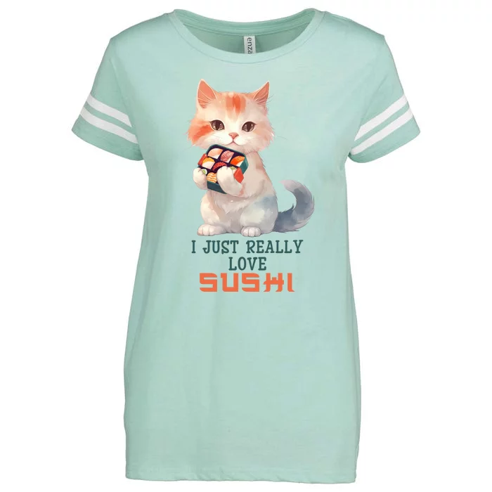 I Just Really Love Sushi Cute Japanese Cat Enza Ladies Jersey Football T-Shirt