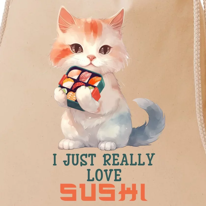 I Just Really Love Sushi Cute Japanese Cat Drawstring Bag