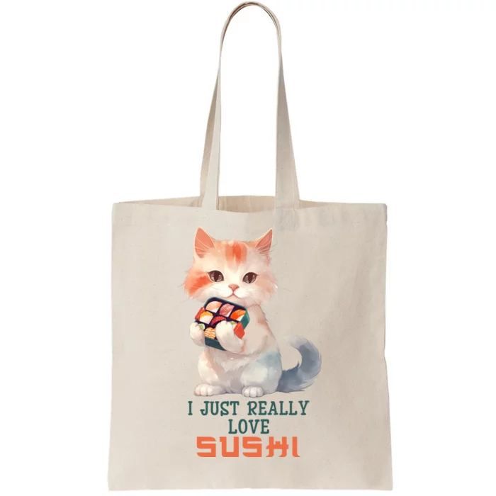 I Just Really Love Sushi Cute Japanese Cat Tote Bag