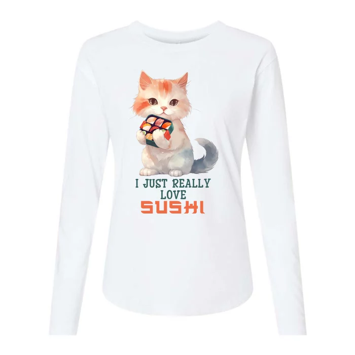 I Just Really Love Sushi Cute Japanese Cat Womens Cotton Relaxed Long Sleeve T-Shirt