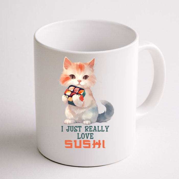 I Just Really Love Sushi Cute Japanese Cat Front & Back Coffee Mug