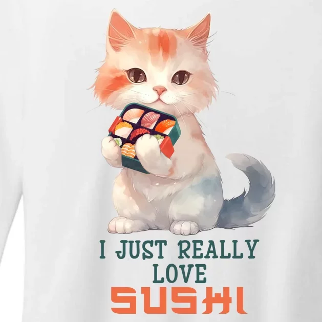 I Just Really Love Sushi Cute Japanese Cat Womens CVC Long Sleeve Shirt