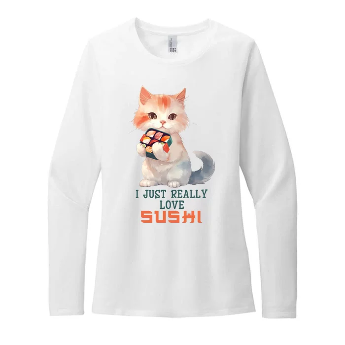 I Just Really Love Sushi Cute Japanese Cat Womens CVC Long Sleeve Shirt