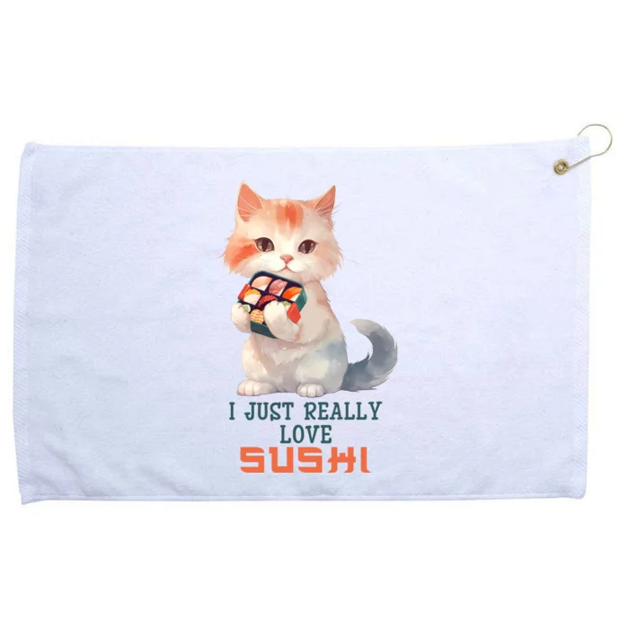 I Just Really Love Sushi Cute Japanese Cat Grommeted Golf Towel