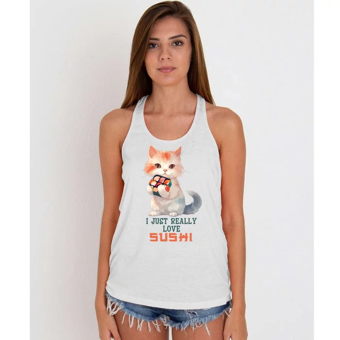 I Just Really Love Sushi Cute Japanese Cat Women's Knotted Racerback Tank