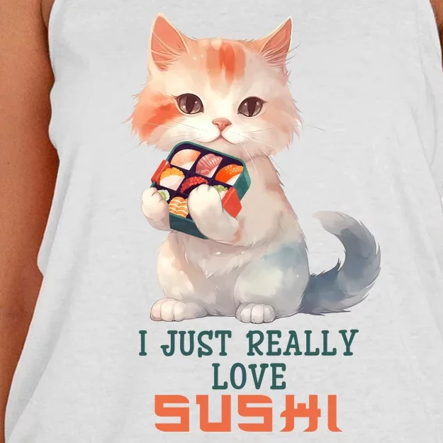 I Just Really Love Sushi Cute Japanese Cat Women's Knotted Racerback Tank