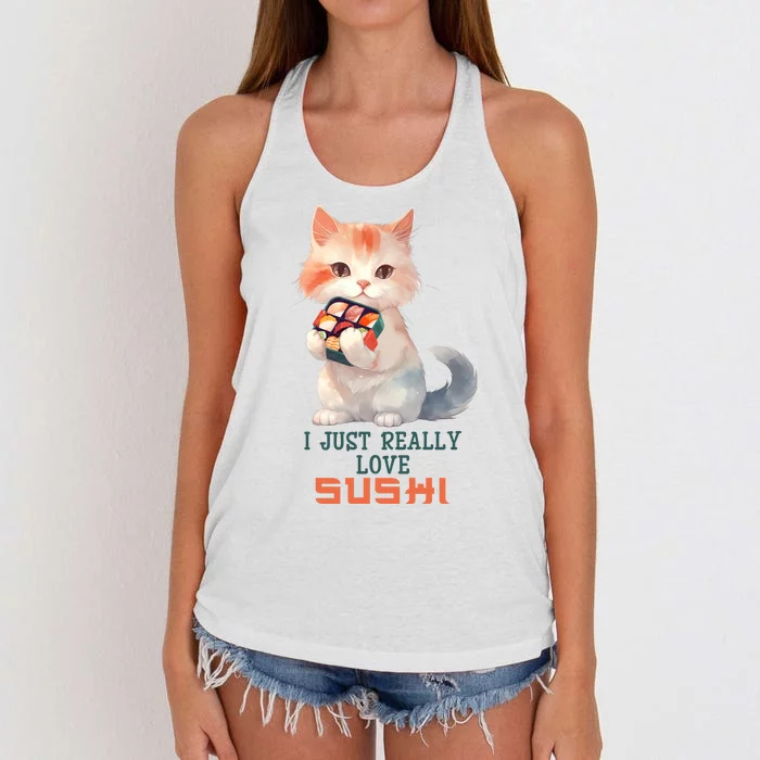 I Just Really Love Sushi Cute Japanese Cat Women's Knotted Racerback Tank