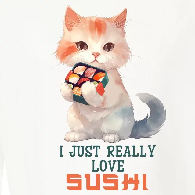 I Just Really Love Sushi Cute Japanese Cat Cropped Pullover Crew