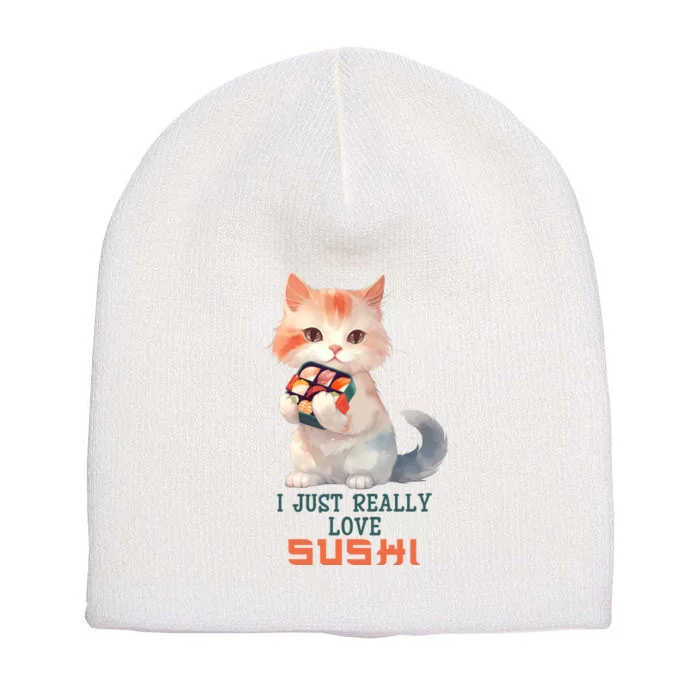 I Just Really Love Sushi Cute Japanese Cat Short Acrylic Beanie