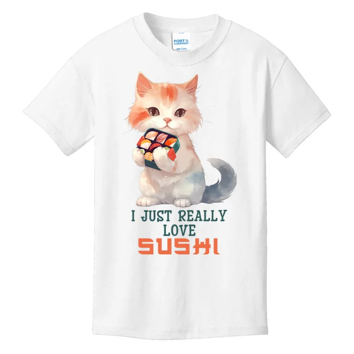 I Just Really Love Sushi Cute Japanese Cat Kids T-Shirt