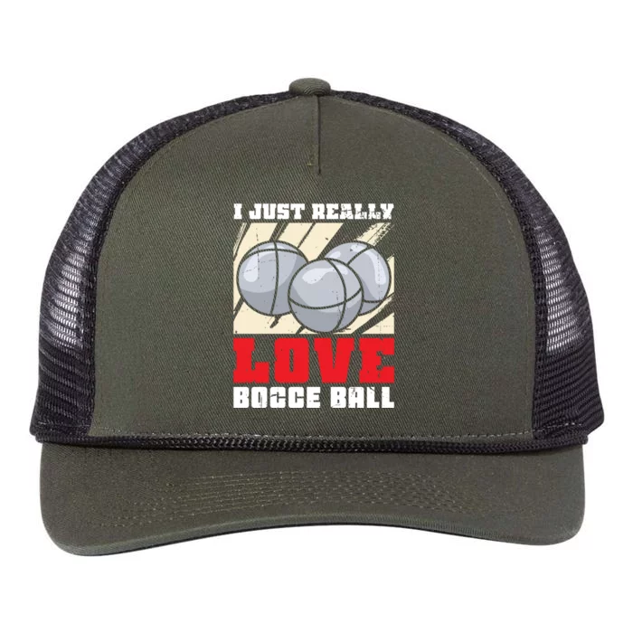 I Just Really Love Bocce Ball Gift Retro Rope Trucker Hat Cap