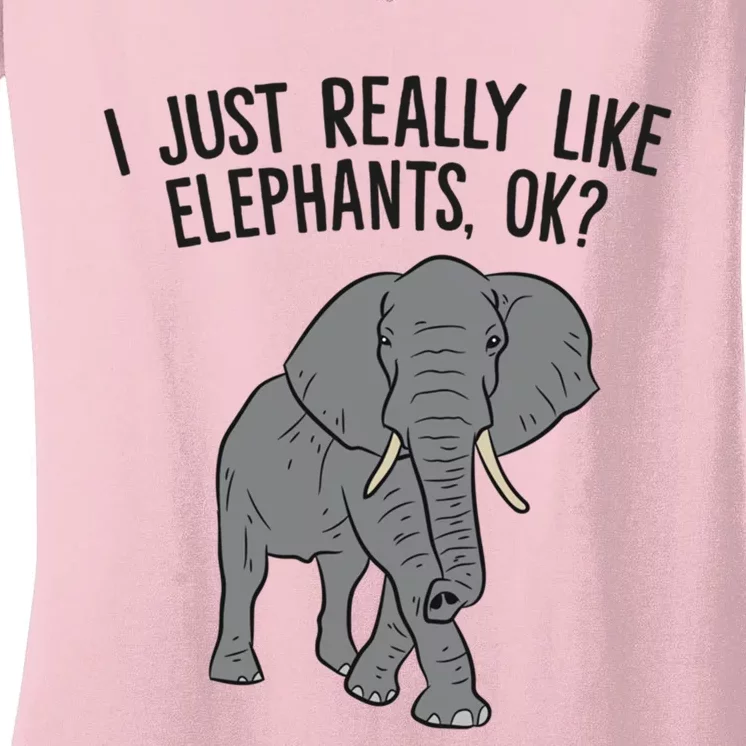 I Just Really Like Elephants Ok? Love Elephants Funny Gift Women's V-Neck T-Shirt