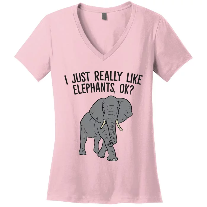 I Just Really Like Elephants Ok? Love Elephants Funny Gift Women's V-Neck T-Shirt