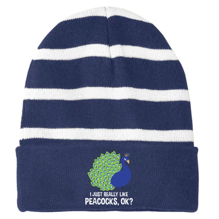 I Just Really Like Peacocks Ok Cute Peacock Costume Striped Beanie with Solid Band