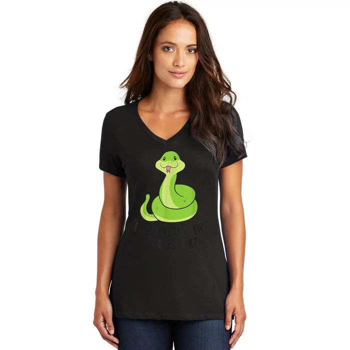 I Just Really Like Snakes Ok Cute Snake Reptile Lover Women's V-Neck T-Shirt