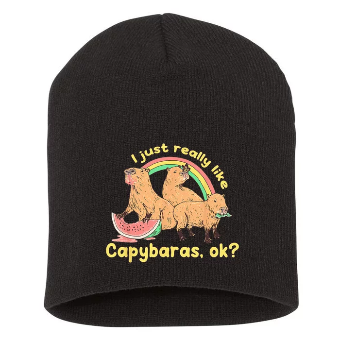 I Just Really Like Capybaras Ok Capybara Lover Funny Short Acrylic Beanie