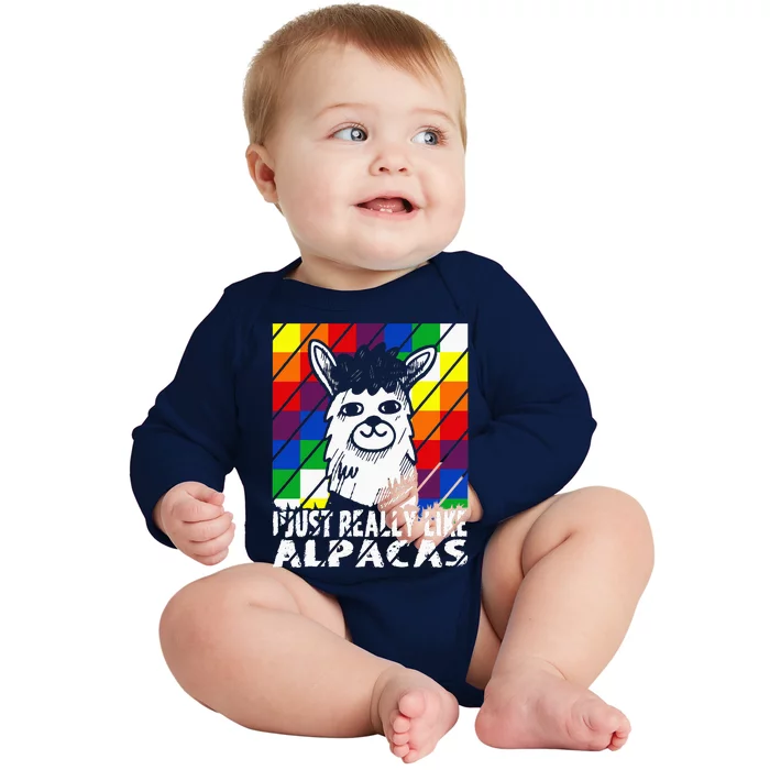 I Just Really Like Alpacas Wiphala Flag Andean Llamas Lovers Baby Long Sleeve Bodysuit