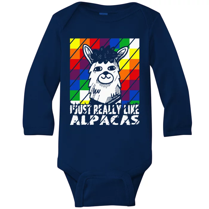 I Just Really Like Alpacas Wiphala Flag Andean Llamas Lovers Baby Long Sleeve Bodysuit