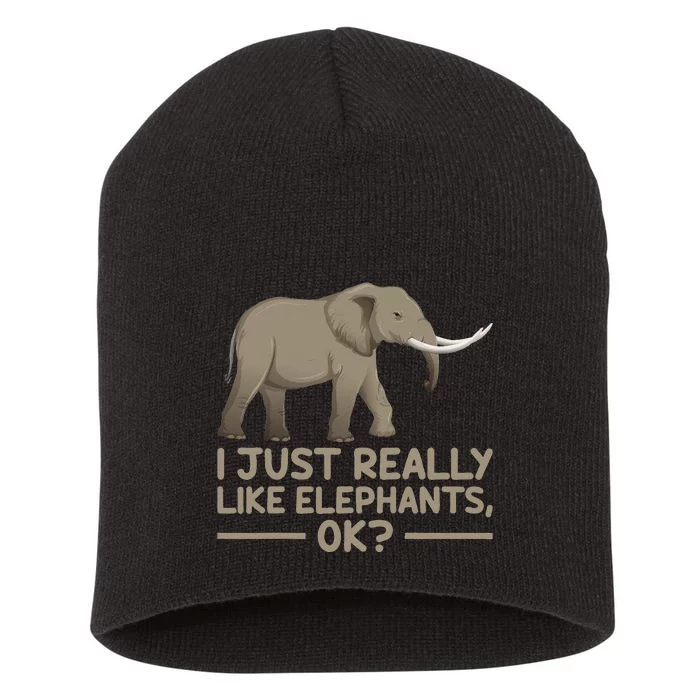 I Just Really Like Elephants Ok Funny Elephant Short Acrylic Beanie