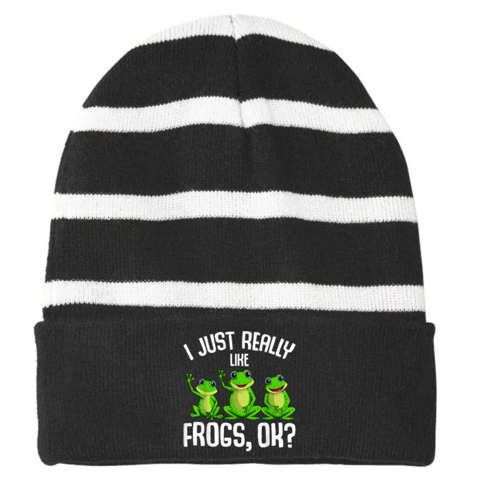 I Just Really Like Frogs Striped Beanie with Solid Band