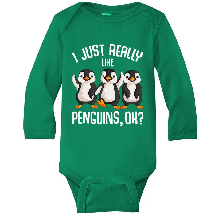 I Just Really Like Penguins Kids Girl Women Penguin Baby Long Sleeve Bodysuit