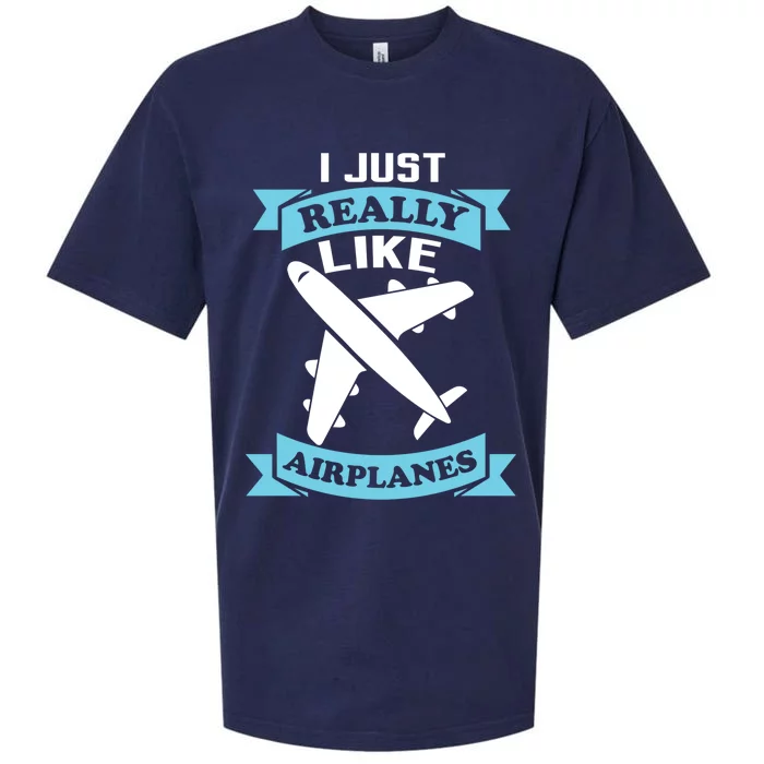 I Just Really Like Airplanes Funny Airplane Pilot Gift Sueded Cloud Jersey T-Shirt