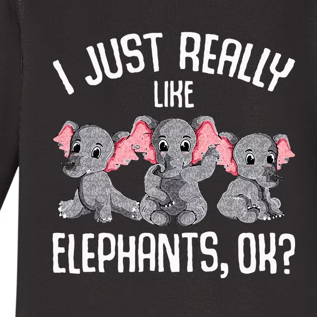 I Just Really Like Elephants Kids Girls Elephant Lover Baby Long Sleeve Bodysuit