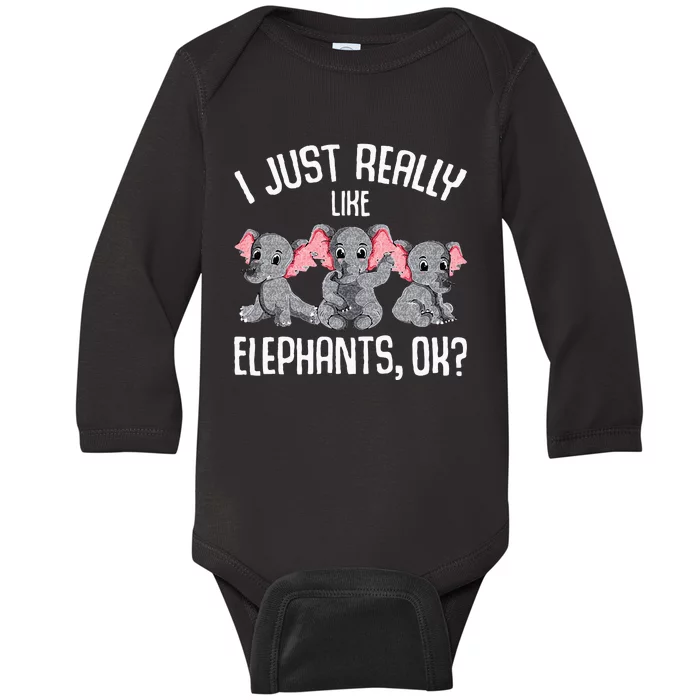 I Just Really Like Elephants Kids Girls Elephant Lover Baby Long Sleeve Bodysuit