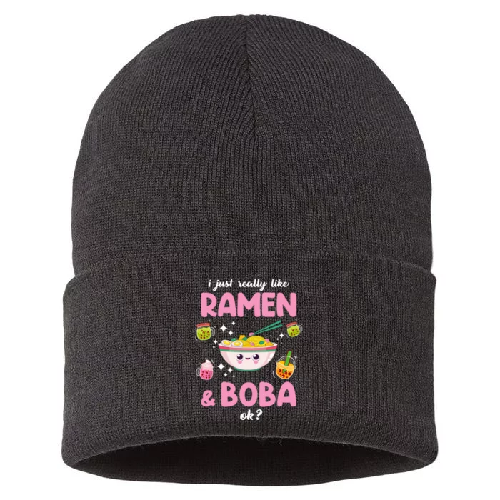 I Just Really Like Ramen And Boba Ok Bubble Tea Sustainable Knit Beanie