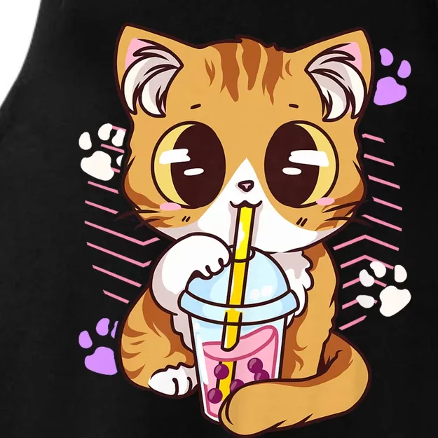 I Just Really Love Anime Cute Kawaii Cat Boba Bubble Milk Tea Anime Neko Kitten Ladies Tri-Blend Wicking Tank